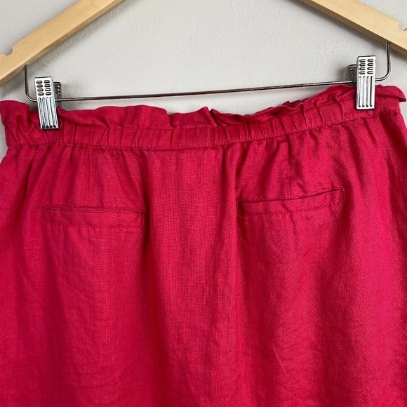 St. Tropez Skirt M Pink 100% Linen Paperbag Elastic Tie Waist Above Knee Pockets - Picture 6 of 9